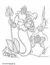 Mermaid Coloring Pages Ariel Little Triton King Disney Colouring Princess Young Father Her Color Kids Mermaids Movie Fairy Printable Beautiful sketch template