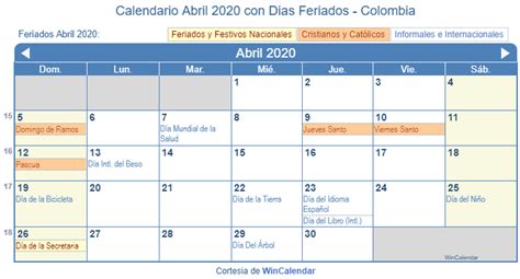 calendario abril  colombia  festivos  imprimir