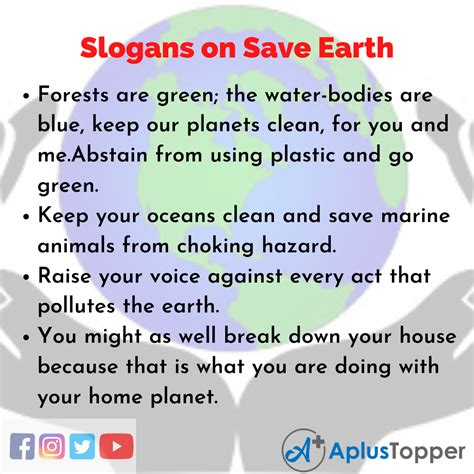 slogans  save earth unique  catchy slogans  save earth  english   topper