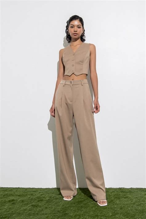 becky tan woven trousers vest sold separately outfits tan dresses clothes