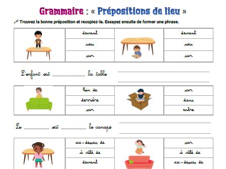 french grammar  prepositions place teaching resources