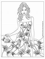 Coloring Pages Fashion Printable Girls Dresses Colouring Adults Model Dress Adult Sheets Color Clothing Clothes Floral Books Print Cool Designs sketch template