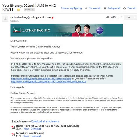 booking confirmation cathay pacific