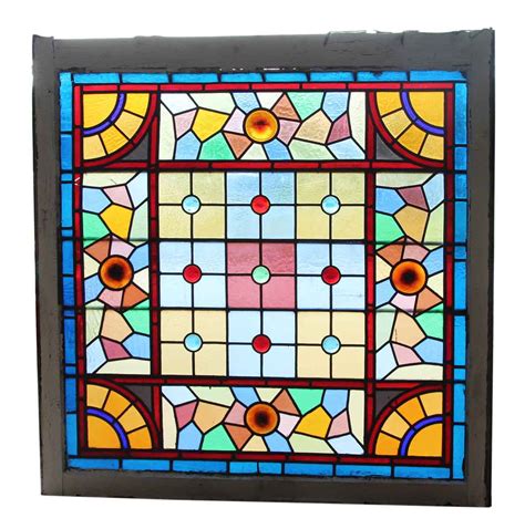 multi colored antique stained glass window olde good