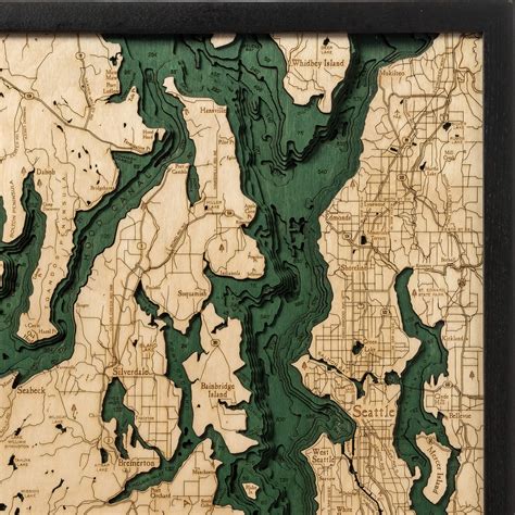 puget sound wooden map art topographic  chart