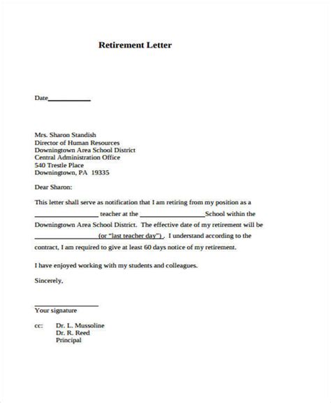 sample retirement resignation letter   resignation letters