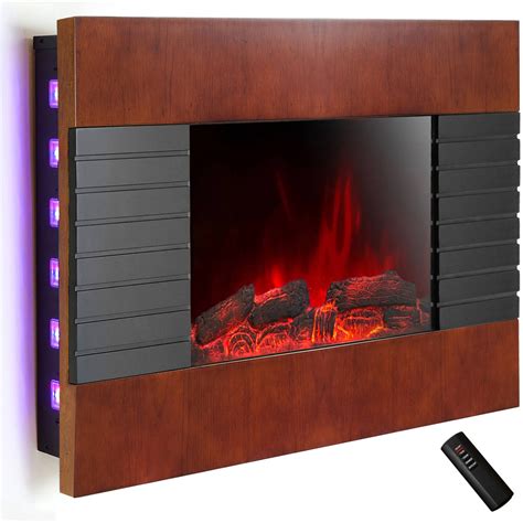 akdy fp   wall mount electric fireplace heater  tempered glass pebbles logs