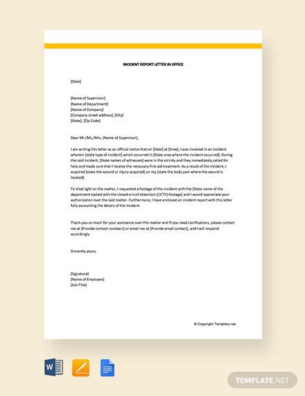 incident report letter office template word google docs
