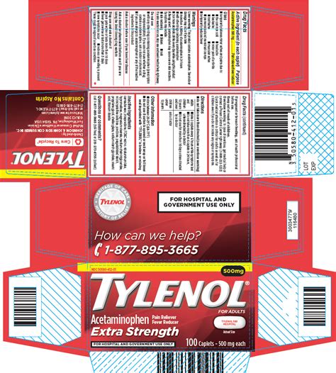 ndc   tylenol extra strength tablet film coated oral
