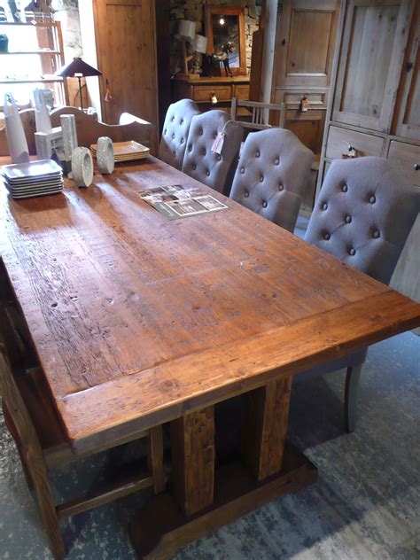 table de ferme en vieux bois pin finition ciree