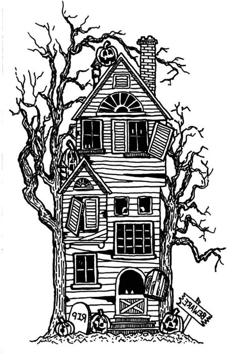 pin  debbie smith  cartoon houses spooky house house colouring