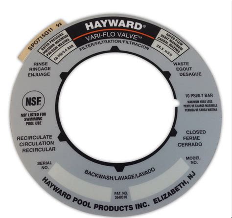 hayward replacement valve label plate spxg