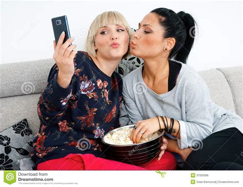 Two Woman Friends Making Selfie Picture Royalty Free Stock