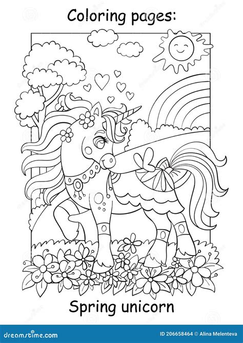 cute spring unicorn  flowers coloring vector stock vector