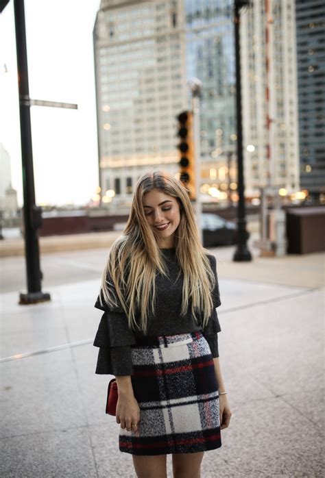 plaid mini skirt and ruffle sweater the blonde in pink