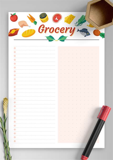 printable simple colourful grocery list