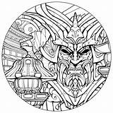 Samurai Coloring Japanese Warrior Adult Adults Mask Sinister Zentangle Stylized sketch template