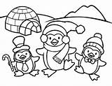 Penguin Coloring Pages Print Cute Printable Trio Igloo sketch template