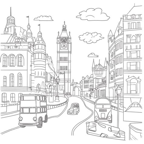 city street  london coloring pages outline sketch drawing vector