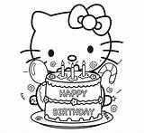 Kitty Hello Coloring Birthday Cake Pages Happy Kids sketch template