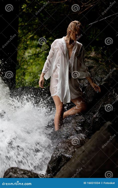 young woman   waterfall stock photo image  beauty naked