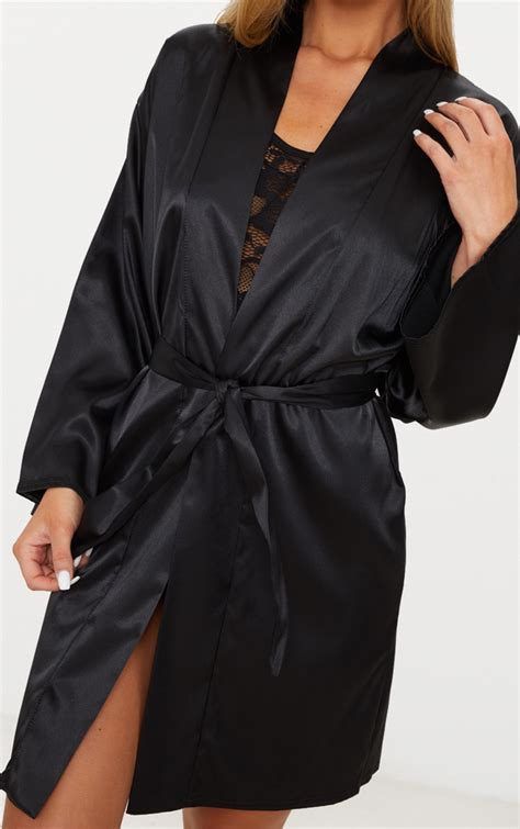 Black Satin Robe Nightwear And Onesies Prettylittlething