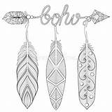 Feathers Boho Bohemian Coloring Arrow Pages Adult Amulet Drawn Hand Dream Wih Word Arrows Set Illustration Henna sketch template