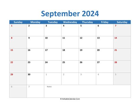 september  printable calendar  holidays