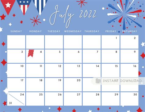 editable july  calendar independence day patriotic  etsy   planner calendar