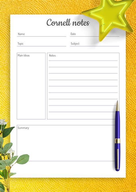 printable note  templates     cornell notes