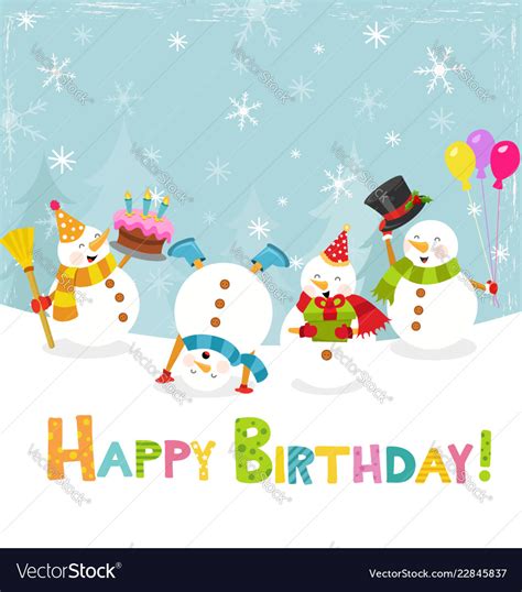 cute birthday card  snowmen royalty  vector image