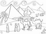 Egypt Coloring Pyramids Landscape Vector Children Line sketch template