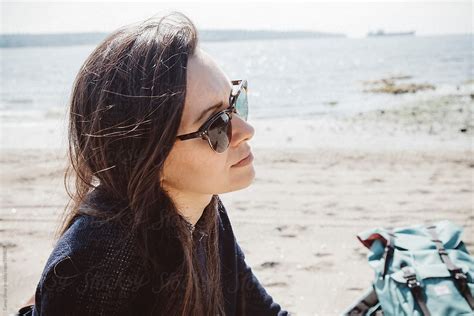 Portrait Of Beautiful Brunette Wearing Sunglasses By Carey Shaw