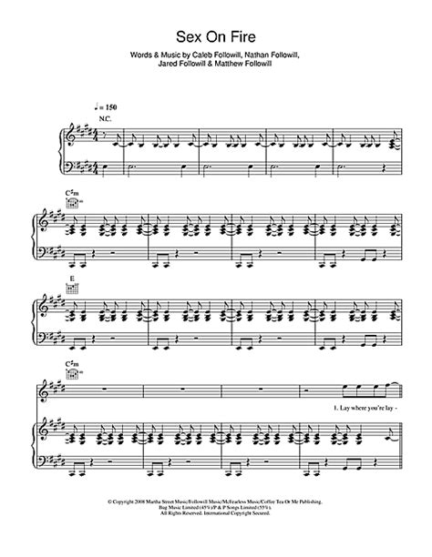 sex on fire sheet music by kings of leon piano vocal and guitar 43576