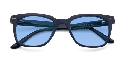 Deep Blue Geek Chic Square Full Rim Tinted Sunglasses With Medium Blue