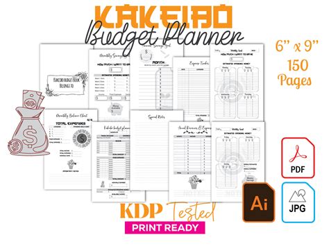 kakeibo monthly budget planner kdp afbeelding door graphictech