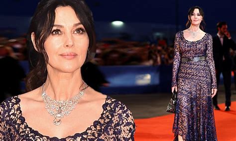 monica bellucci amps up the sex appeal in semi sheer lace dress at venice film festival daily