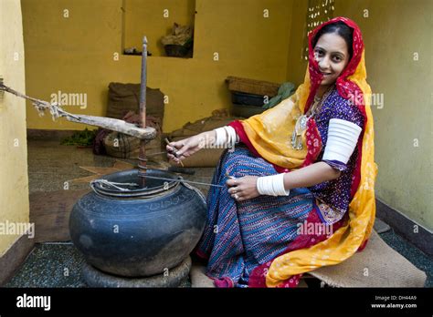 Indian Rajasthani Village Woman Churning Butter Milk Jodhpur