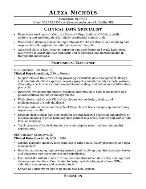 clinical research coordinator resume template