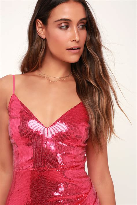 Sexy Hot Pink Sequin Dress Bodycon Dress Bodycon Sequin Dress Lulus