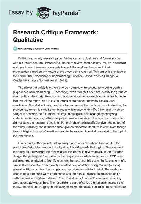 research critique framework qualitative  words essay