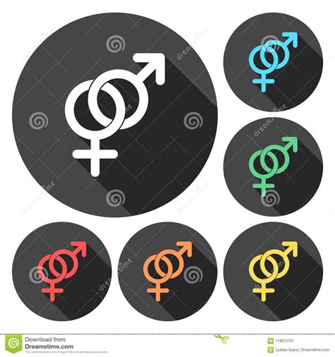 Male And Female Sex Symbol Set With Long Shadow Stock