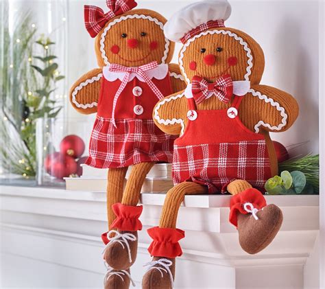 set   gingerbread boy girl plush figures  valerie qvccom