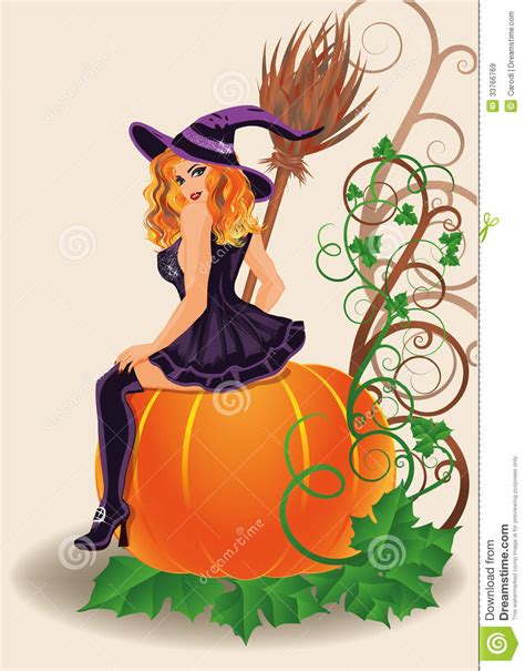 Happy Halloween Witch And Pumpkin Stock Vector