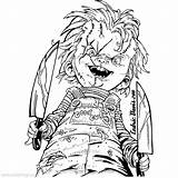 Chucky Tiffany Horror Xcolorings Eyball Lineart Knives sketch template