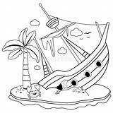 Shipwreck Island Coloring Clipart Ship Deserted Vector Pages Palm Book Tree Clip Illustrations Wrecked Vectors Illustration Stock Dreamstime Clipground Template sketch template