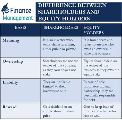 difference  shareholders  equity holders efm