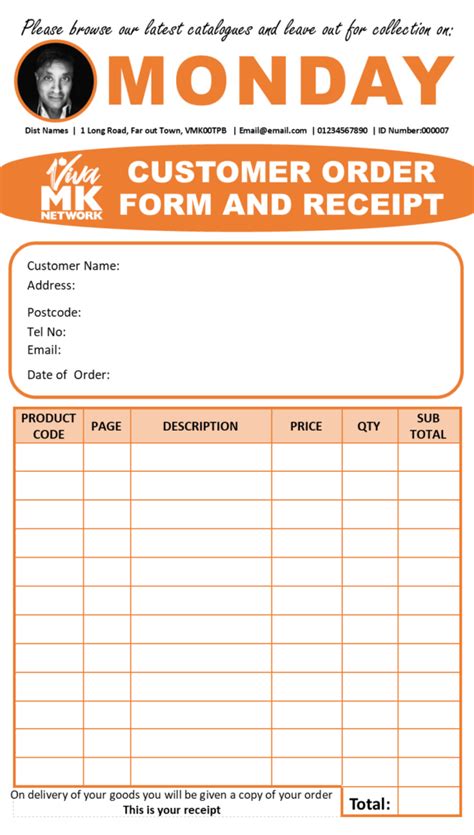 order forms  customised day slip attached vivamk printing