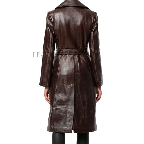 Front Button Closure Women Leather Trench Coat