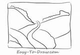 Draw Valley Easy River Kids Cartoon Step Above Color Dark Mountains Plentiful Sky Sun Green Birds Mountain sketch template